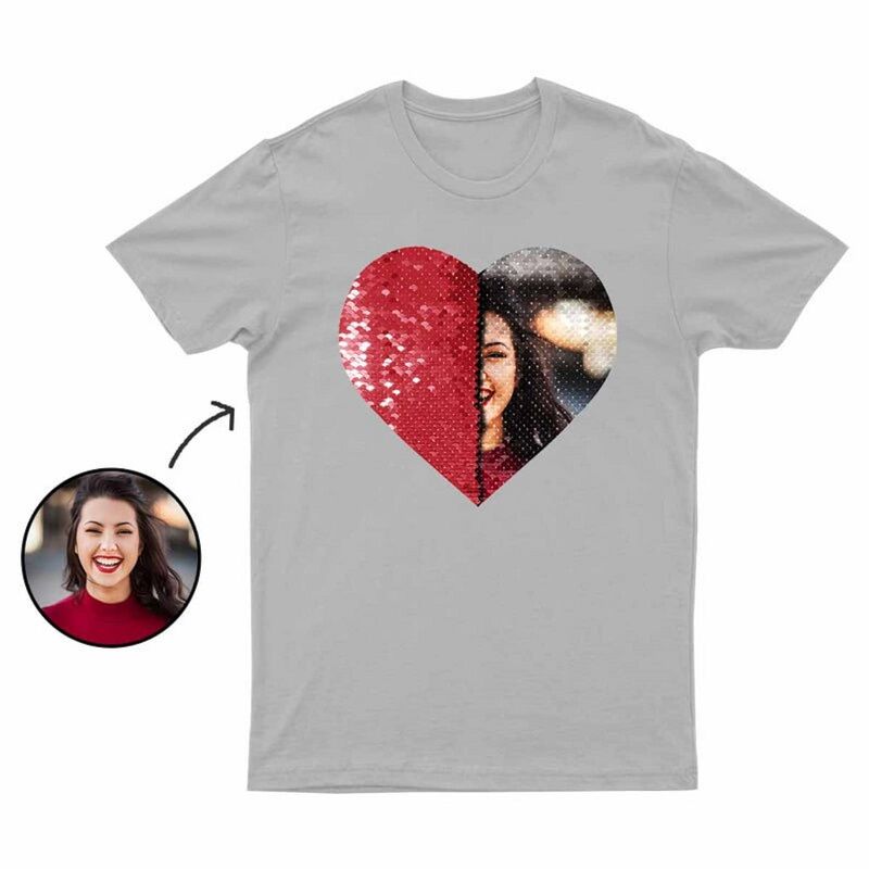 Personalized Heart-Shaped Sequin T-Shirt with Photo Reveal