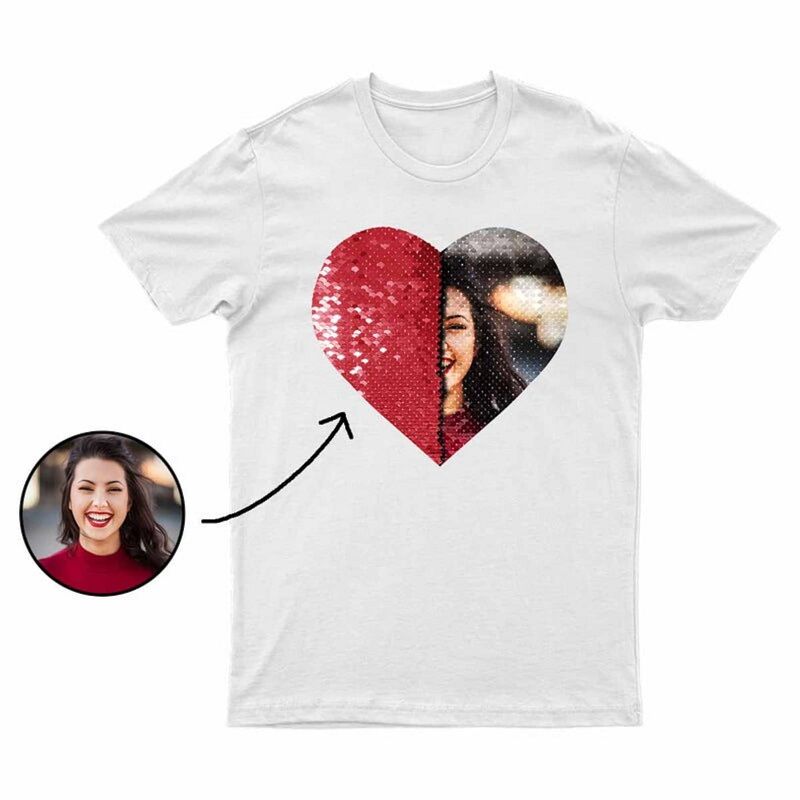 Personalized Heart-Shaped Sequin T-Shirt with Photo Reveal