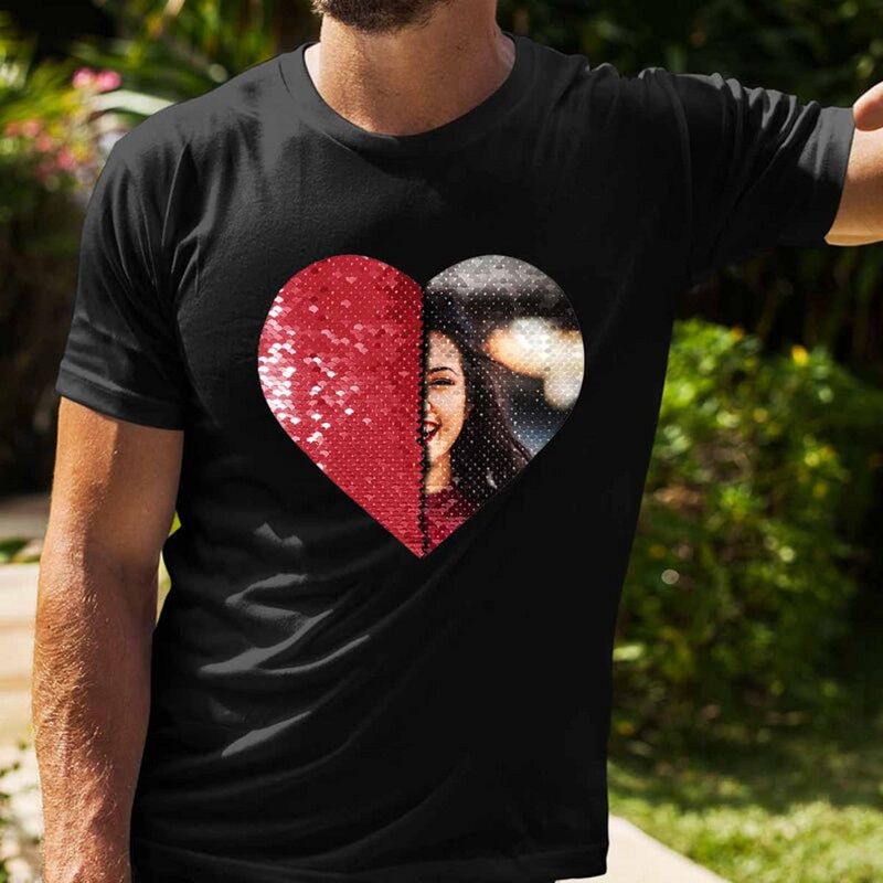 Personalized Heart-Shaped Sequin T-Shirt with Photo Reveal