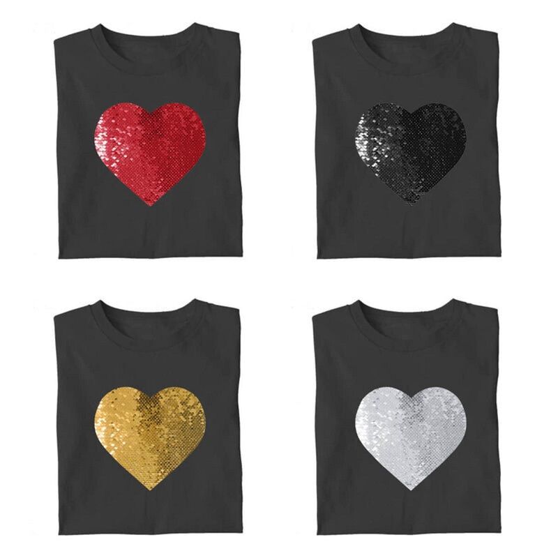 Personalized Heart-Shaped Sequin T-Shirt with Photo Reveal