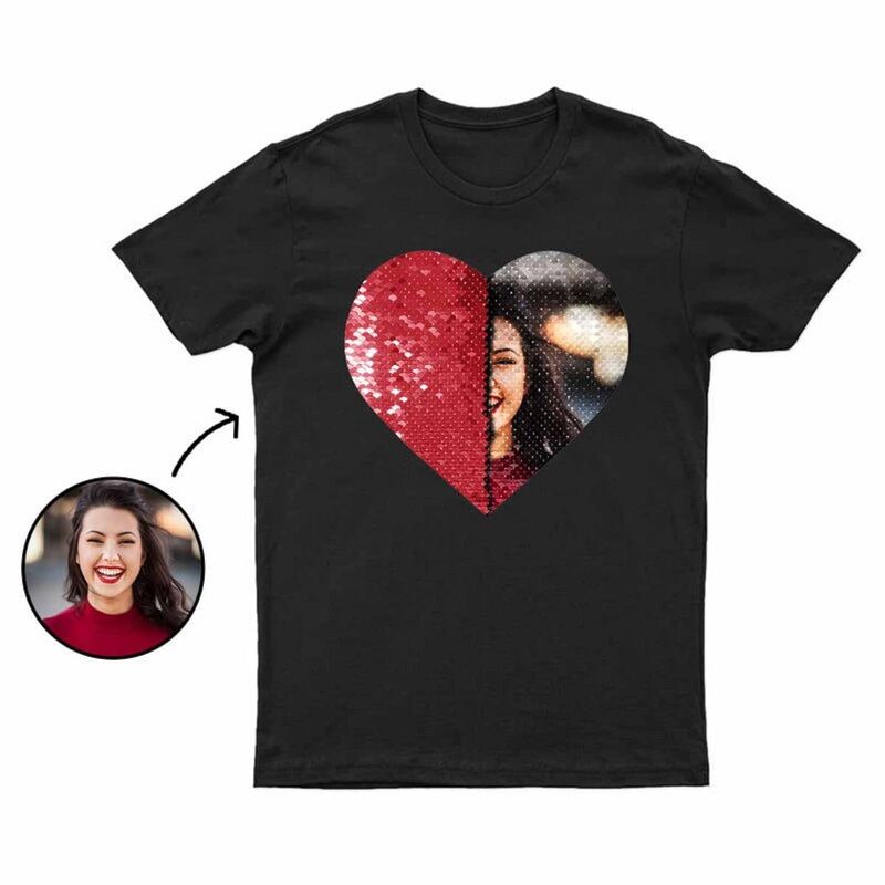 Personalized Heart-Shaped Sequin T-Shirt with Photo Reveal