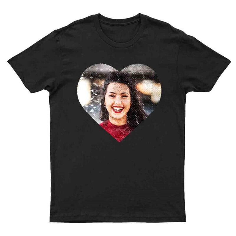 Personalized Heart-Shaped Sequin T-Shirt with Photo Reveal