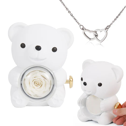 Personalized Heart Necklace with Real Rose Bear Gift Set